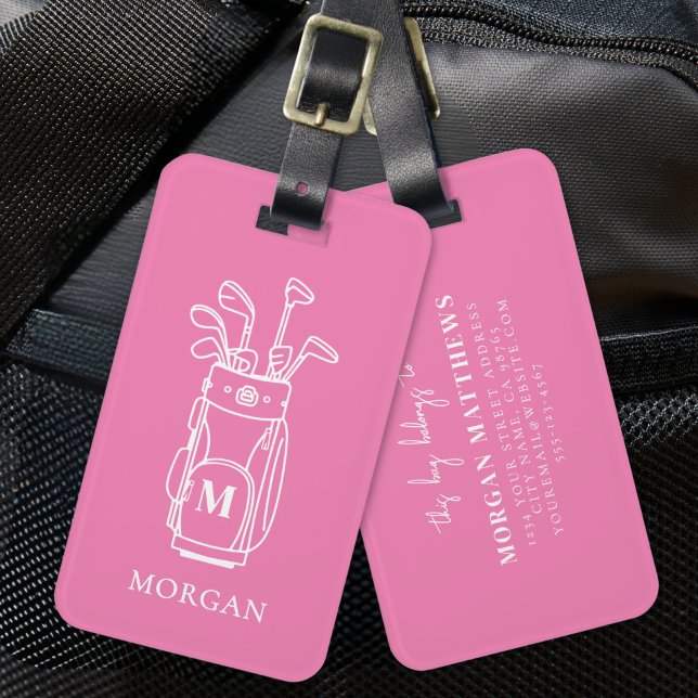 Pink Monogram Golf Bagagebricka (Pink Monogram Golf Bag Luggage Tag)