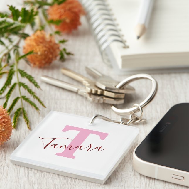 Pink Monogram Keychain | Custom Name (Högra Framsidan)