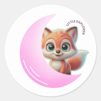 Pink Moon Fox Sticker Runt Klistermärke