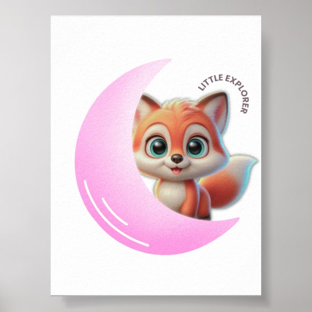 Pink Moon Fox Wall Art Poster (Framsidan)
