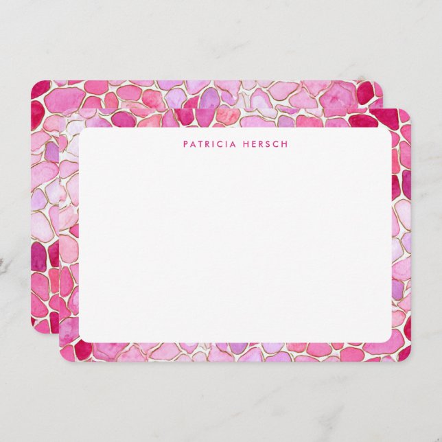 Pink Mosaic Girly Cute Personalized Name Note Card Anteckningskort (Fram/baksida)