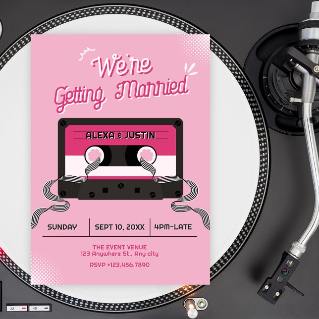 Pink music casette wedding  inbjudningar (Skapare uppladdad)