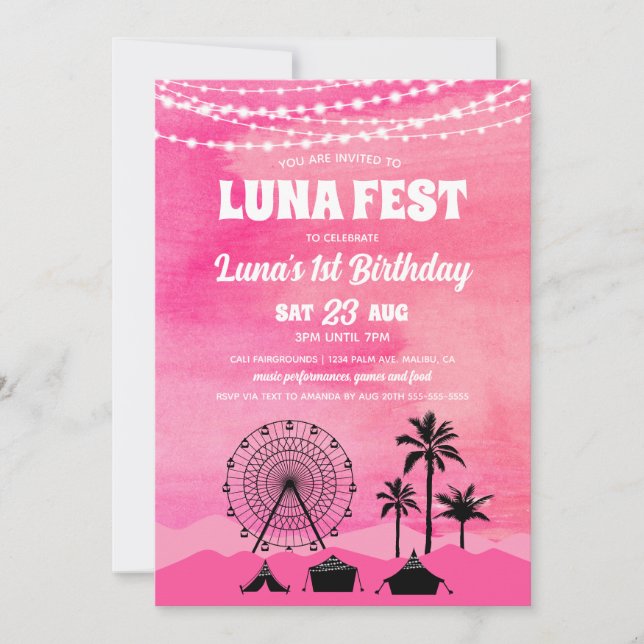 Pink Music Festival Födelsedagsinbjudan Inbjudningar (Framsida)