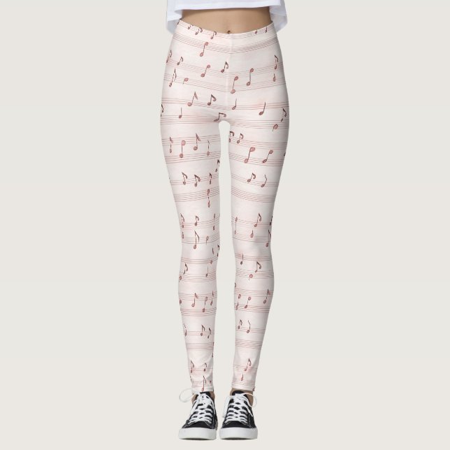 Pink Music Notes Sheet Leggings (Framsida)