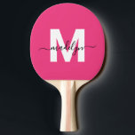 Pink Name Monogram Pingisracket<br><div class="desc">Create Your Own Personalized Modern Script Name Girly Magenta Hot Pink Monogram Ping Pong Paddle. This ultra-girly paddle features a vibrant magenta hot pink background with a bold, flat white initial (no shimmer or foil) on the front, paired with a playful black script name for a personalized touch. The back...</div>