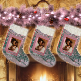 Pink Name Winter Christmas Family Photo Liten Julstrumpa
