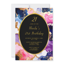 Pink, Navy Blue and Gold Ink Birthday Party