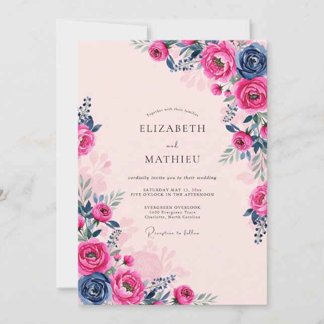 Pink Navy Opulent Romantic Wedding Inbjudningar (Framsida)