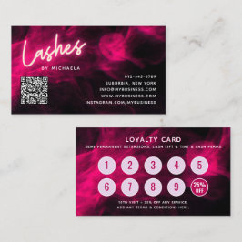 Pink Neon & Smoke Lash Salon QR Code Loyalty Card Visitkort