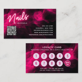 Pink Neon & Smoke Nail Salon QR Code Loyalty Card Visitkort