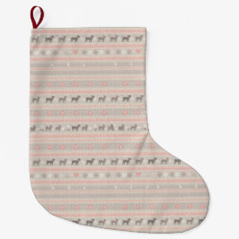 Pink Nordic Knit Dog Christmas Stocking with Paws Stor Julstrumpa