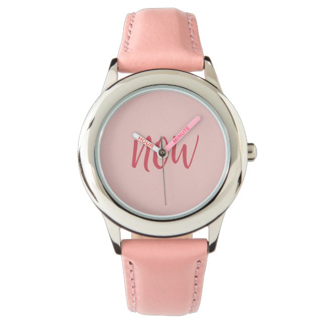 Pink NOW-klocka – minimalistisk mindfulness närvar Armbandsur (Framsida)