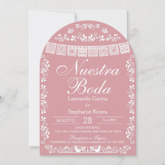 Pink Nuestra Boda Papel Picado Spanish Wedding Inbjudningar