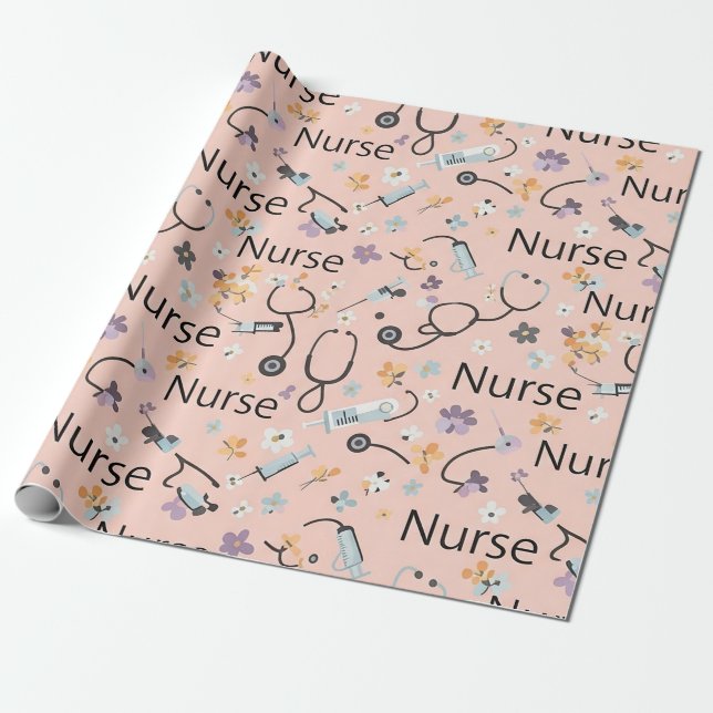 Pink Nurse Life Seamless Pattern (3) Presentpapper (Utrullad)