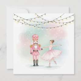 Pink Nutcracker & Ballerina  Christmas Card  Kort