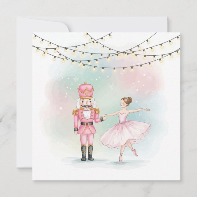 Pink Nutcracker & Ballerina  Christmas Card  Kort (Framsida)