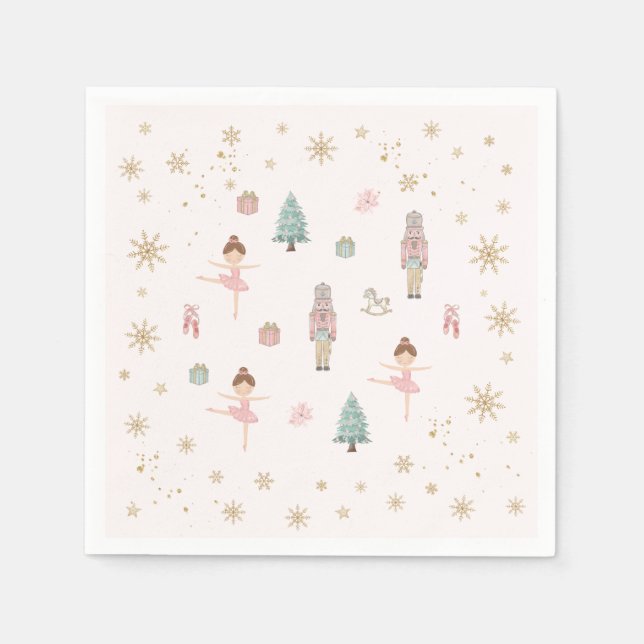 Pink Nutcracker Ballet Birthday Paper Napkins Pappersservett (Framsidan)