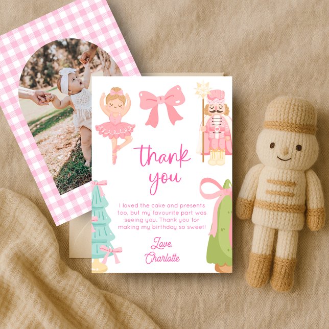 Pink Nutcracker Birthday Photo Thank You Card Inbjudningar (Skapare uppladdad)