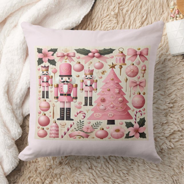 Pink Nutcracker Christmas Tree  Kudde (Filt)