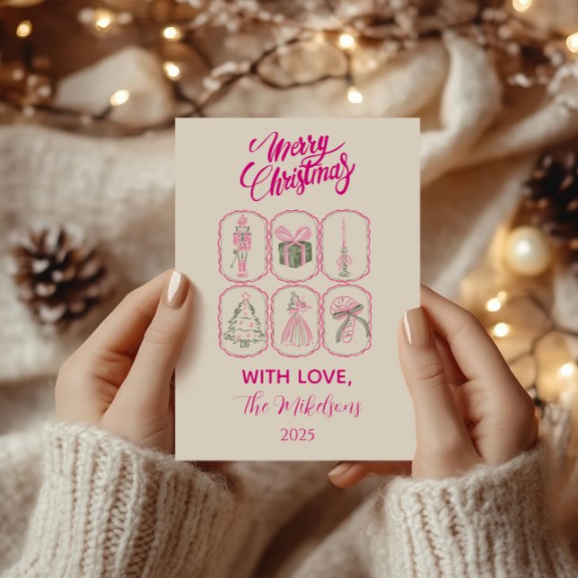 Pink Nutcracker Coquette Christmas Julkort (Skapare uppladdad)