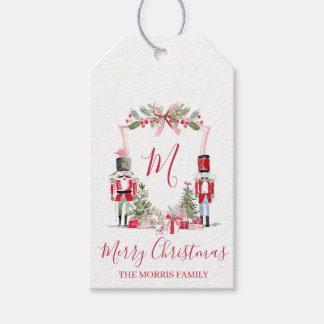 Pink Nutcracker Monogram Crest Gift Tag Presentetikett