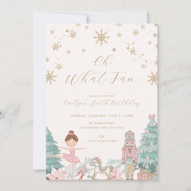 Pink Nutcracker Oh What Fun Birthday Invite Inbjudningar (Framsida)