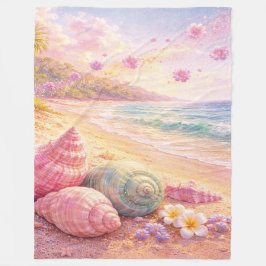 Pink Ocean Beach Shells Flowers Fantasy Landscape Fleecefilt