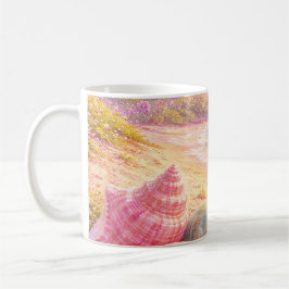Pink Ocean Beach Shells Flowers Fantasy Landscape Kaffemugg