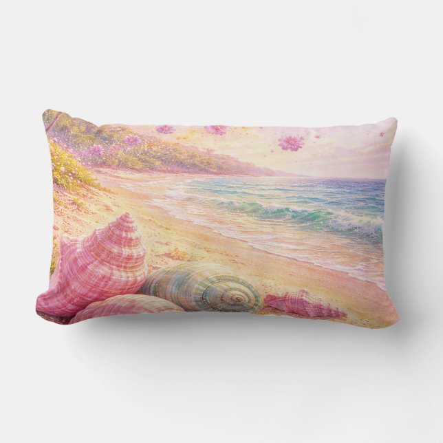 Pink Ocean Beach Shells Flowers Fantasy Landscape Lumbarkudde (Framsida)