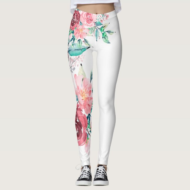 Pink och Red Roses Leggings (Framsida)