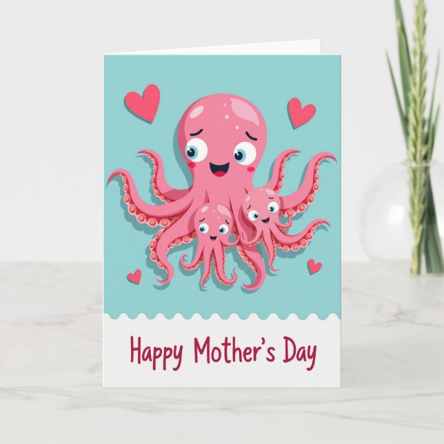 Pink Octopus Mothers Day Card Kort (Framsida)