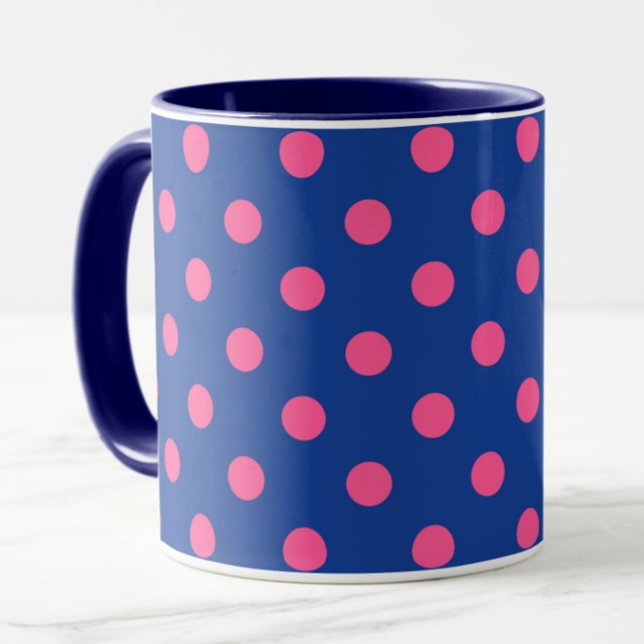 Pink On Blue Polka Dots Pattern Design Mugg (Skapare uppladdad)