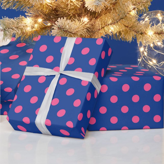 Pink On Blue Polka Dots Pattern Design Presentpapper (Skapare uppladdad)