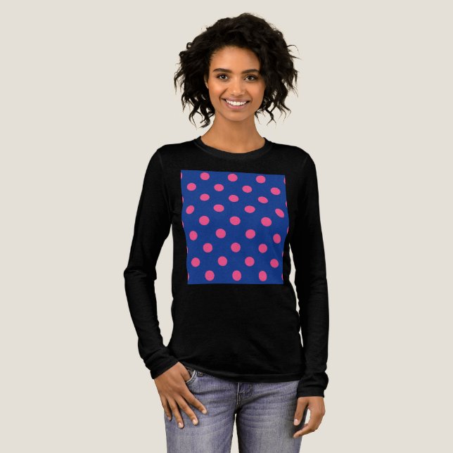 Pink On Blue Polka Dots Pattern Design T Shirt (Hel framsida)