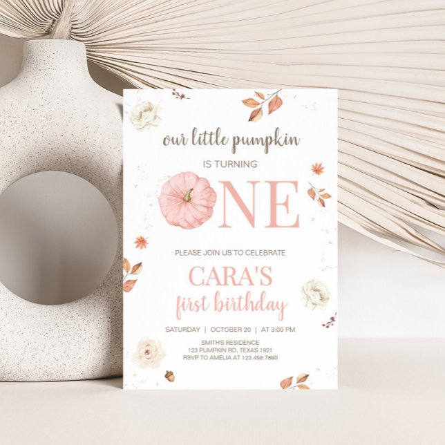 Pink One Little Pumpkin Födelsedagsfest Inbjudningar (Pink Little Pumpkin First Birthday Party Invitation)