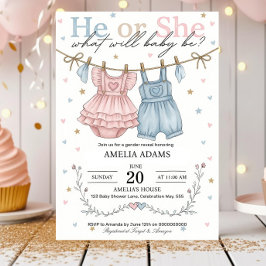 Pink or Blue Baby Clothes Gender Reveal Invitation Inbjudningar