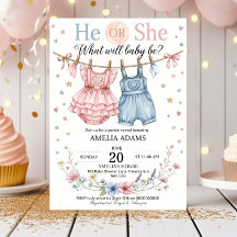 Pink or Blue Baby Clothes Gender Reveal Invitation