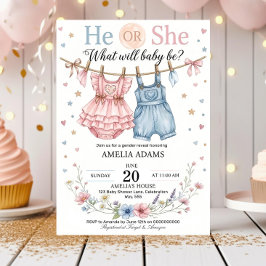 Pink or Blue Baby Clothes Gender Reveal Invitation Inbjudningar