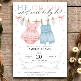 Pink or Blue Baby Clothes Gender Reveal Invitation Inbjudningar