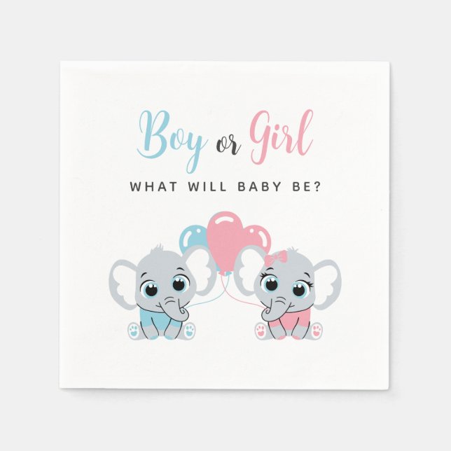 Pink or Blue Balloon Elephant Gender Reveal Napkin Pappersservett (Framsidan)