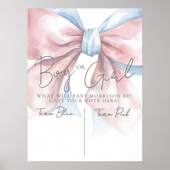 Pink Or Blue Bow Gender Reveal Party Poster (Framsidan)