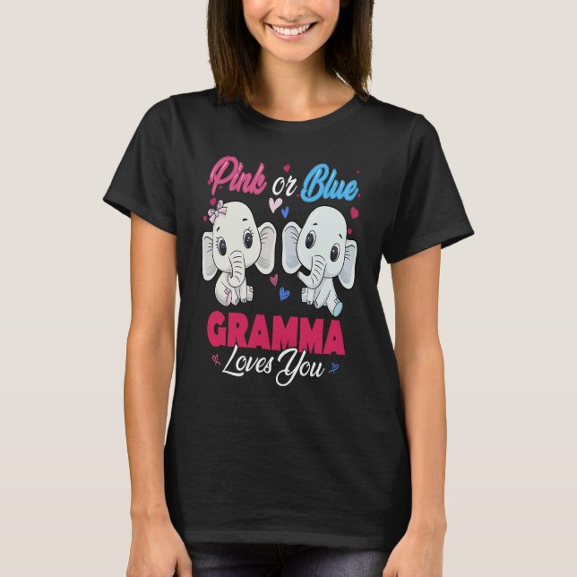 Pink or Blue Elephants Gramma Loves You Baby Showe T Shirt (Framsida)
