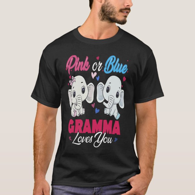 Pink or Blue Elephants Gramma Loves You Baby Showe T Shirt (Framsida)