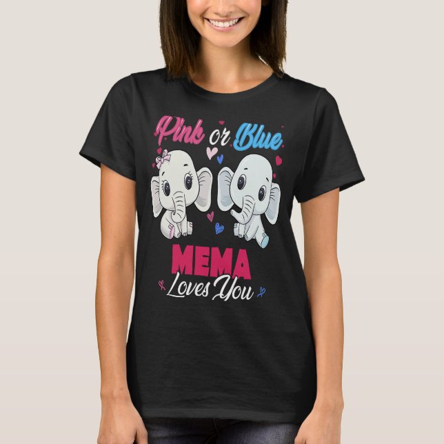 Pink or Blue Elephants Mema Loves You Baby Shower  T Shirt (Framsida)