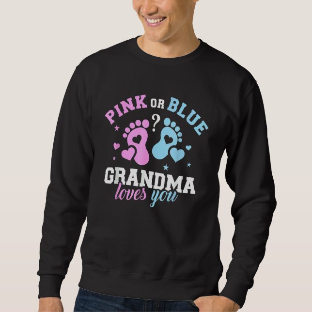 Pink Or Blue Grandma Loves You Cute Gender Reveal  Lång Ärmad Tröja (Framsida)