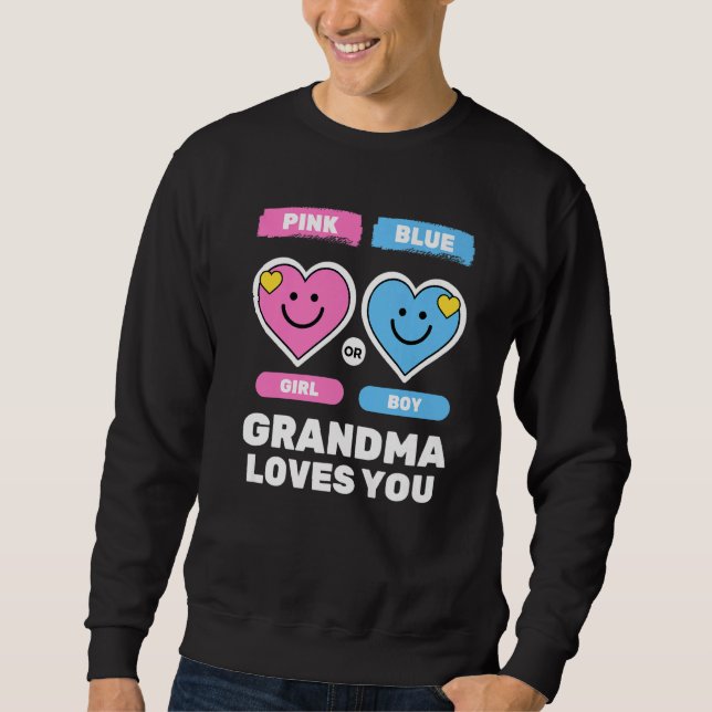 Pink Or Blue Grandma Loves You Gender Baby Shower  Lång Ärmad Tröja (Framsida)