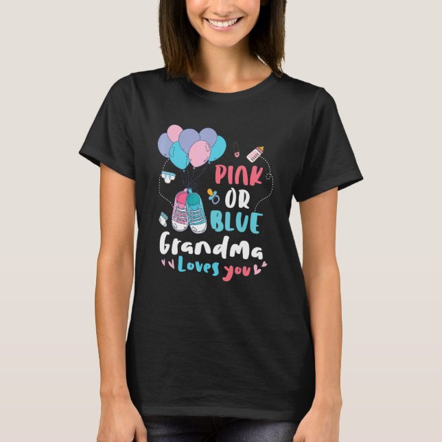 Pink Or Blue Grandma Loves You Giraffe Baby Gender T Shirt (Framsida)