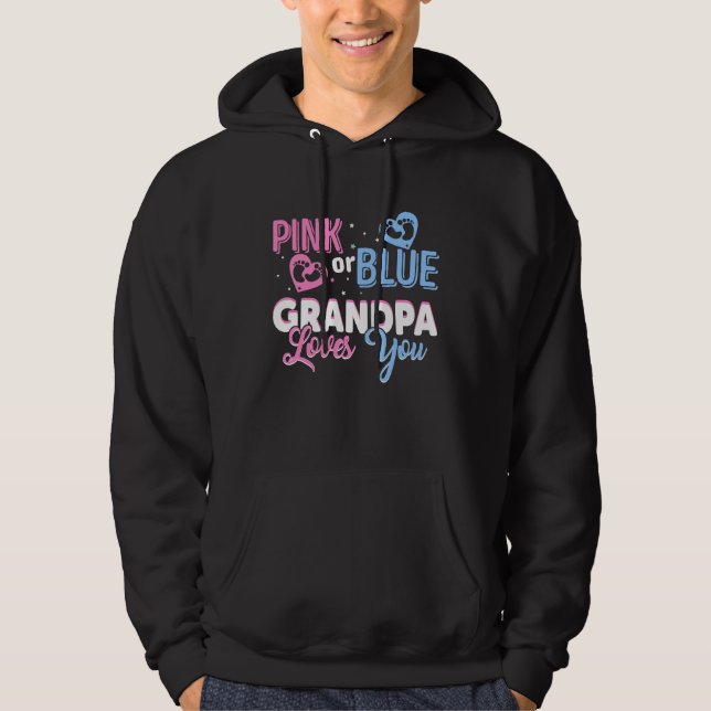 Pink Or Blue Grandpa Loves You Gender Reveal Party Hoodie (Framsida)
