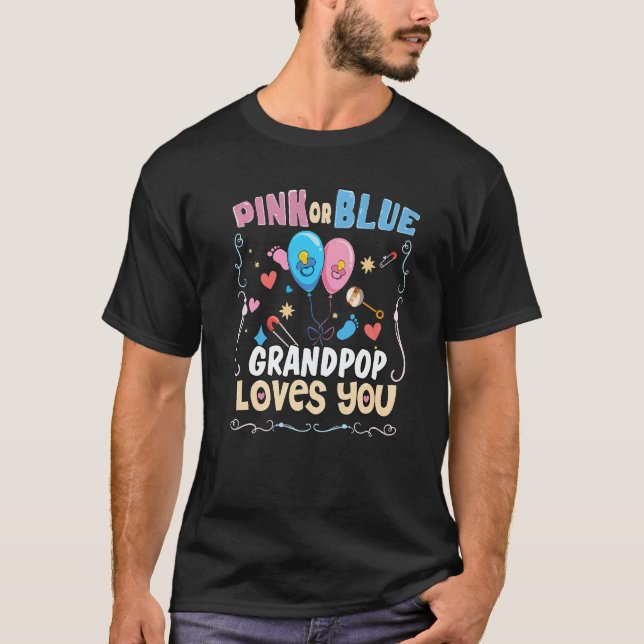 Pink or Blue Grandpop Loves You Best Grandpa Ever  T Shirt (Framsida)