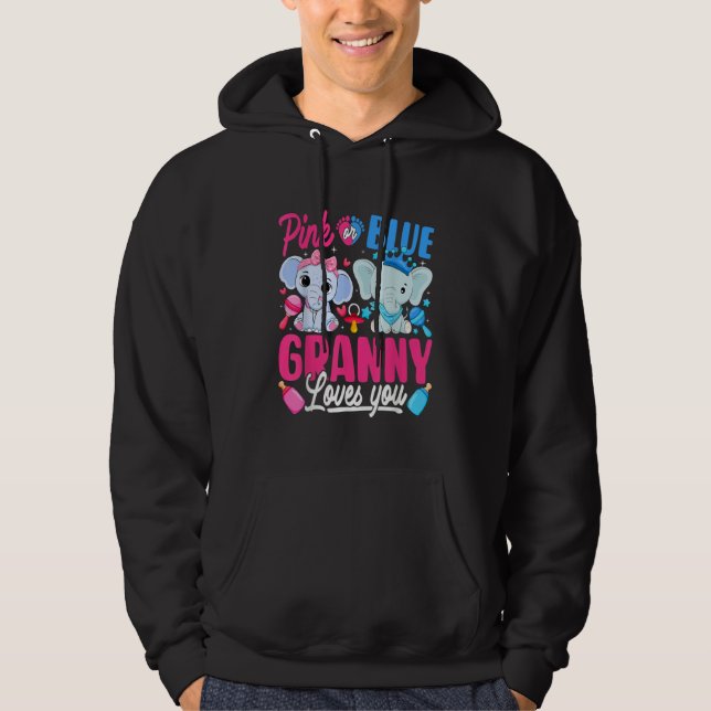 Pink Or Blue Granny Loves You Gender Reveal Elepha Hoodie (Framsida)